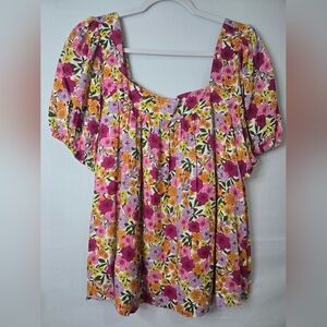 Draper James Floral Blouse - Pink, Yellow, and Purple Size XL
